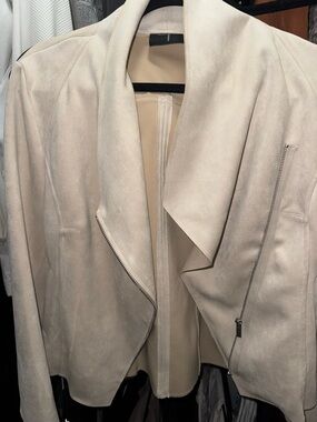 Tahari Cream Suede Draped Leather Jacket